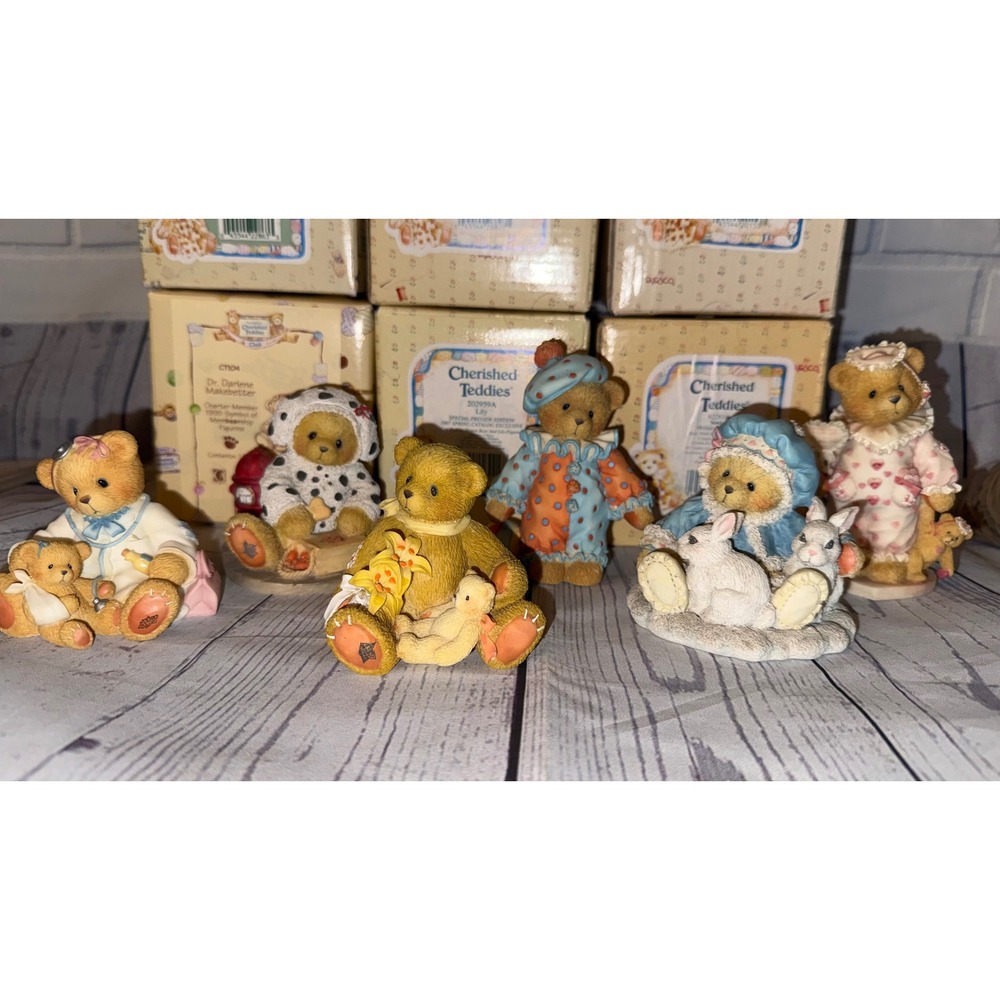 Lot of 6 Enesco Cherished Teddies Figurines Dr Darlene Lily Sonja Vintage Resin